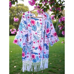 MISS INNOCENT Plus Size 2X Floral Tropical Bright Open Front Kimono Top